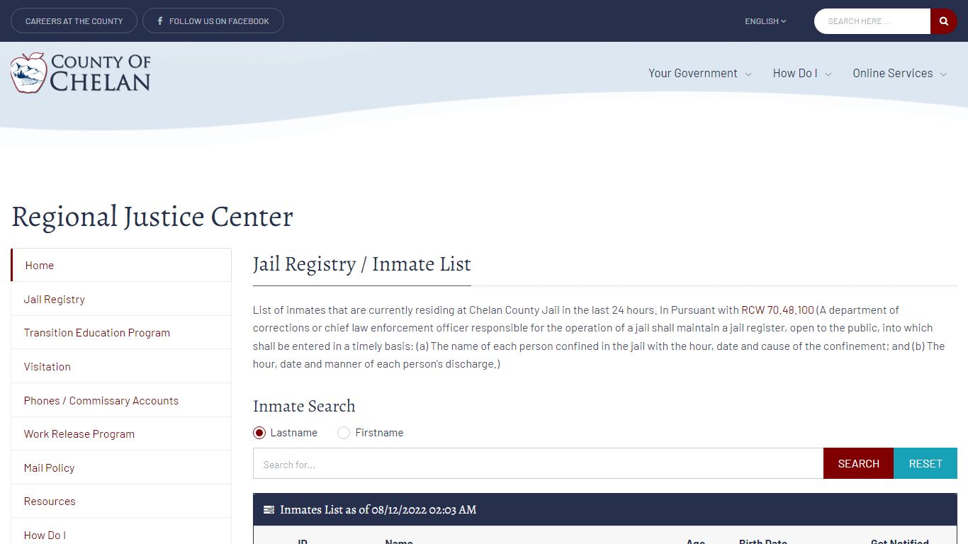 Chelan County Regional Justice Center - Jail Registry ...